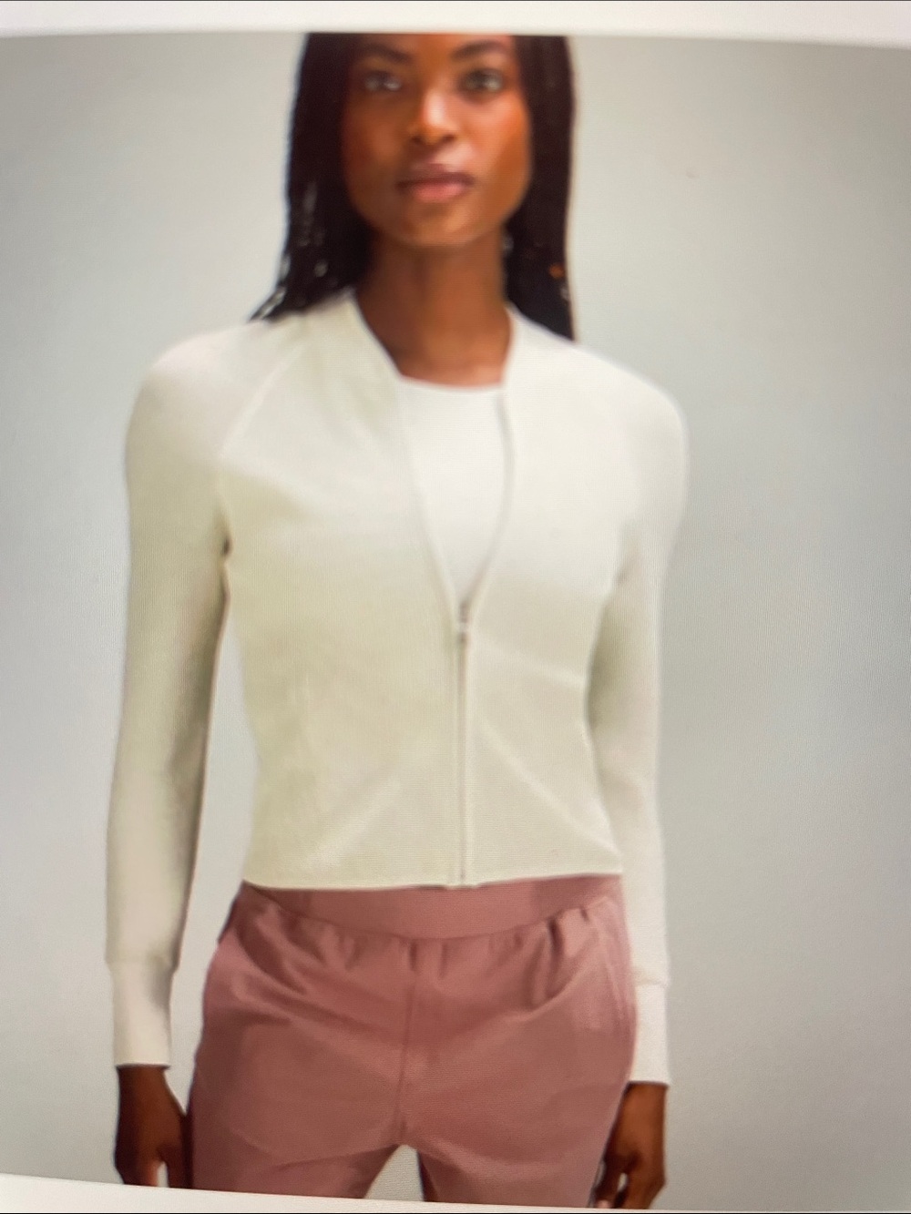 Lululemon cream ribbed zip front fitted cardigan sz M